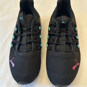 Puma Kids Black Sneakers with Pink and Blue Accents